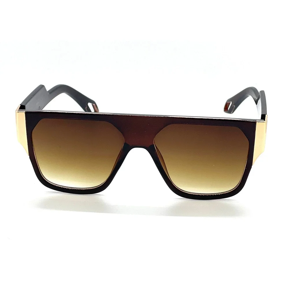 Sunglasses Fashion Designer‎ Brown Lens Square Oversized Flat Top Luxury Lentes
